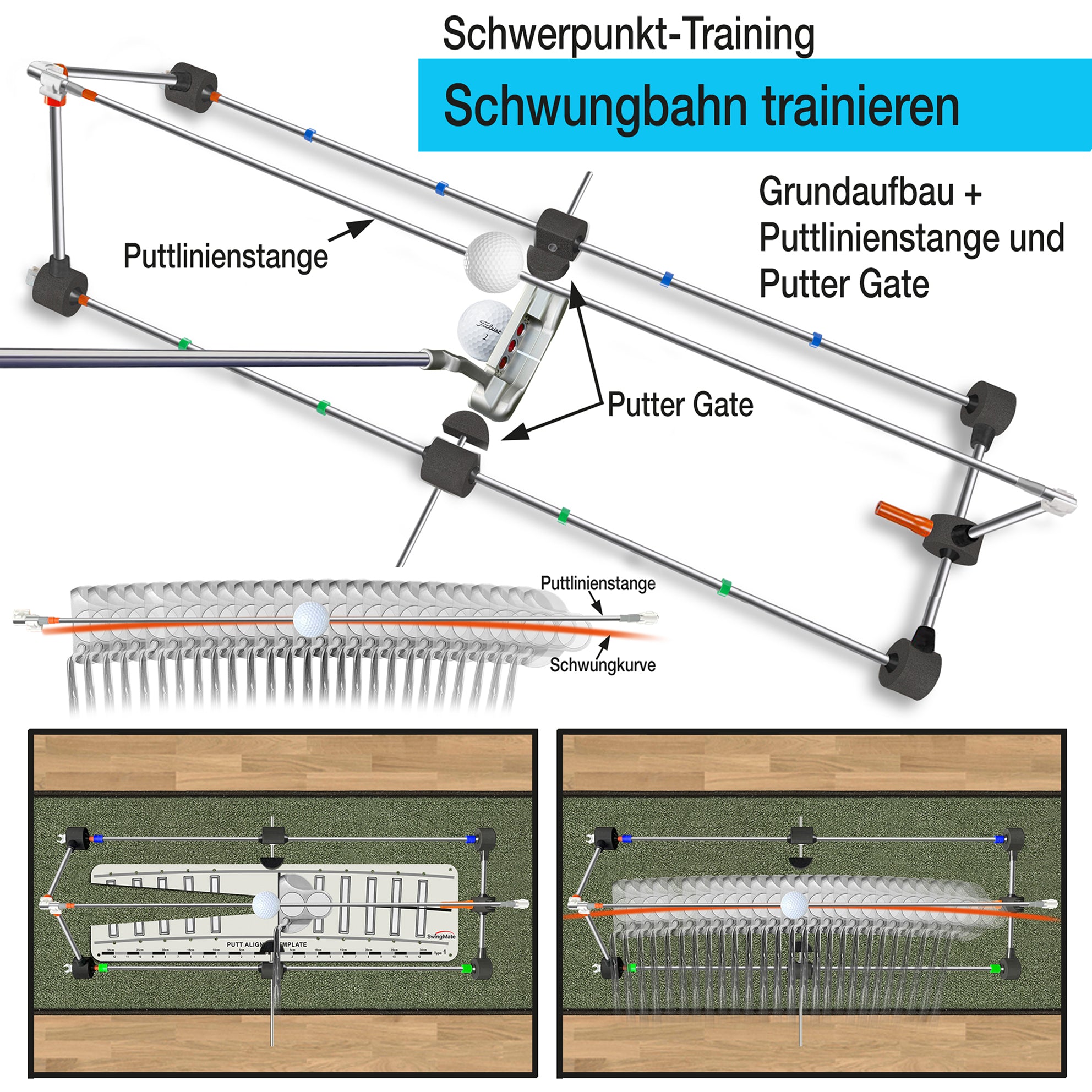 „BirdiePod Classic Putting-Trainer zur Verbesserung der Schwungbahn.“