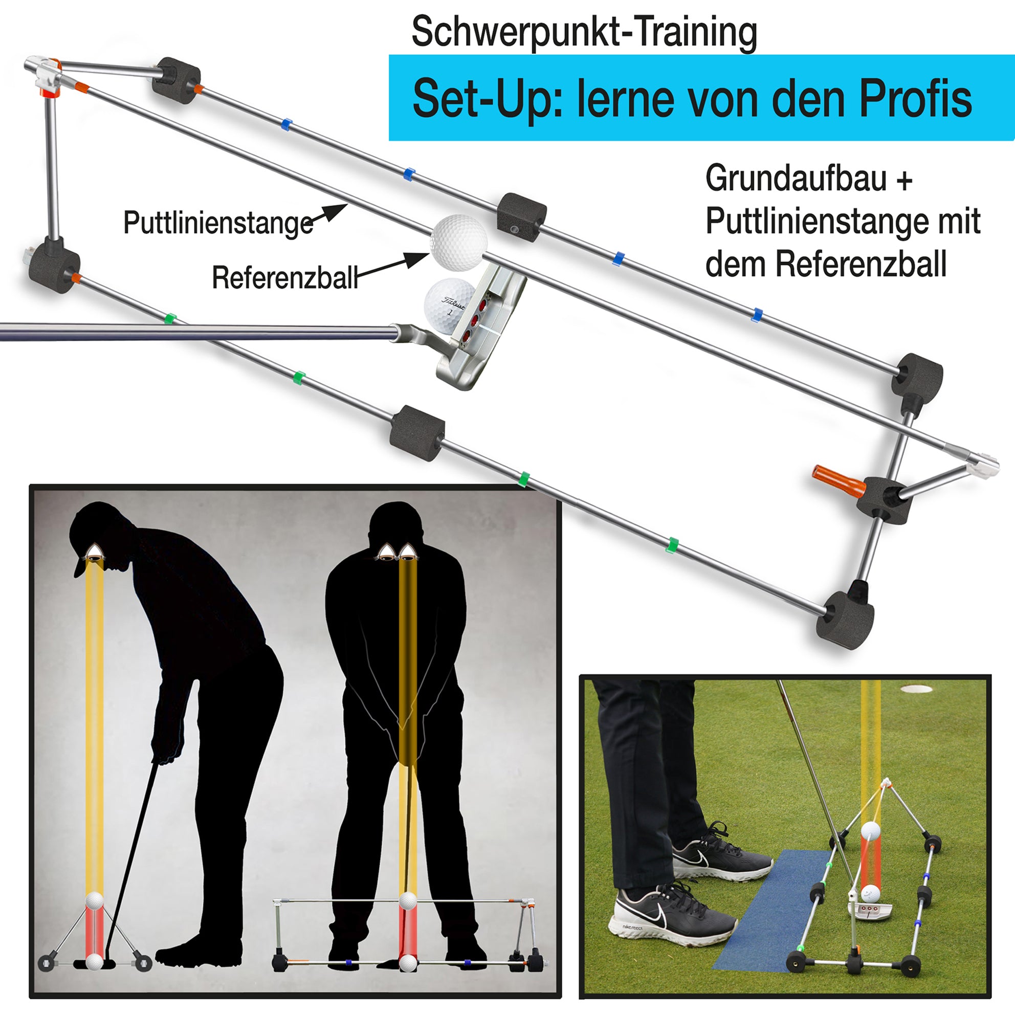 „BirdiePod Classic Putting-Trainer zur Verbesserung des Set-Ups.“