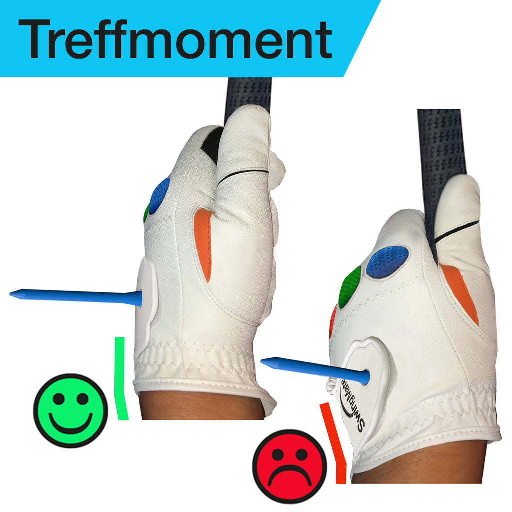 „Trainingshandschuh für Golf zur Kontrolle der richtigen Handposition im Treffmoment.“